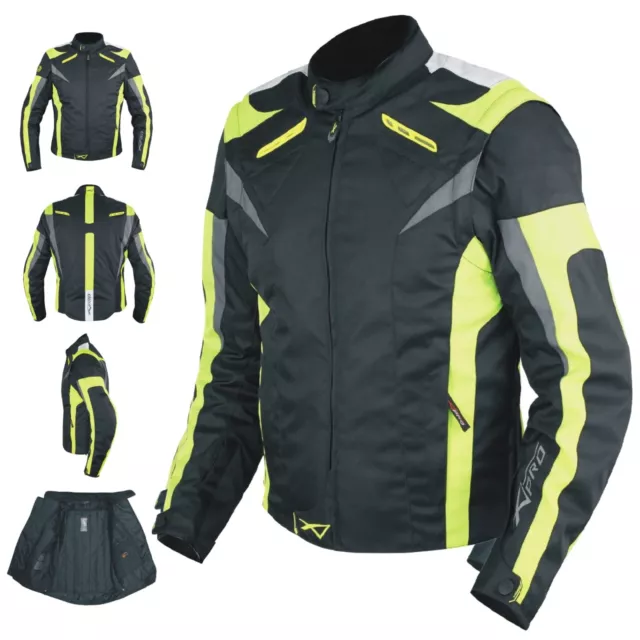 Giacca Lady Donna Tessuto Cordura Moto Protezione Manica Staccabile Giallo Fluo