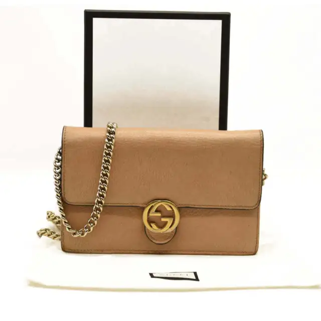 GUCCI Dollar Calfskin Interlocking G Chain Wallet Beige