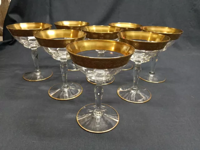 (8) Tiffin Minton Crystal Gold Encrusted Sherbet or Champagne Glasses