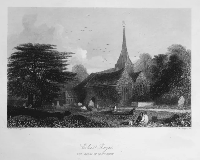 1850 Stoke Poges Grays Church England United Kingdom Stahlstich steel engraving