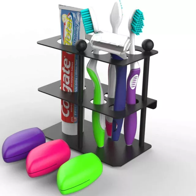 Metal Toothbrush Holder, Toothpaste and Razor Holder/Stand for Bathroom (Black)