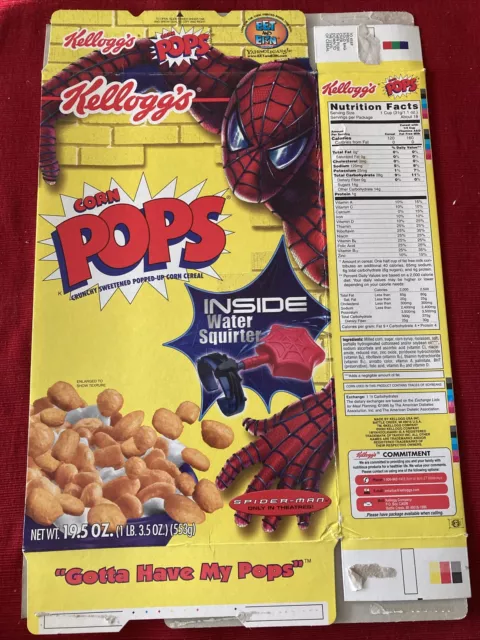 2002 KELLOGGS CORN POPs SPIDER-MAN MOVIE FLATTENED CEREAL BOX PREMIUM