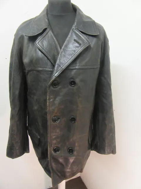 VINTAGE 60'S GERMAN Leather Police Officers Half Belt Pea Coat Jacket ...