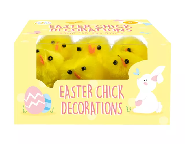 Easter Chicks X 6 Felt Beaded Eyes 7.7cm Chenille Yellow Bonnet Chick Decor Gift 3