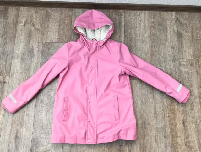 M&S Pale Dust  pink rain coat faux fur lining, hooded  age 12-13 years