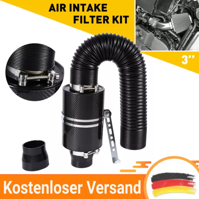Universal Auto 3 " Carbon Sportluftfilter Zulauf Ansaugschlauch Ansaugrohr Kit