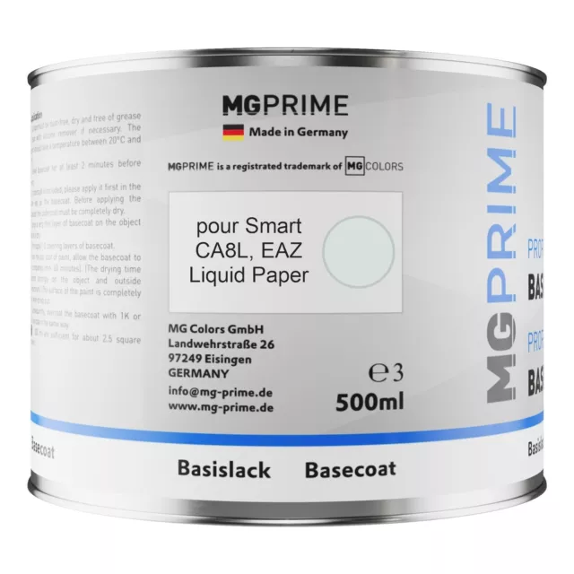 Peinture Voiture Peinture voiture pot pour Smart CA8L EAZ Liquid Paper base 0,5l 2