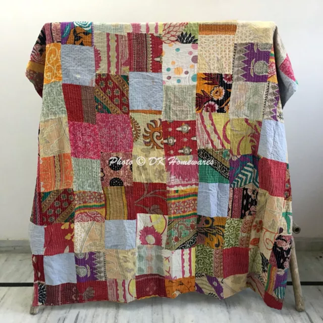 Colcha doble Kantha, colcha vintage de algodón con retales, manta gitana...