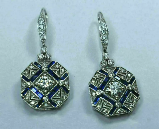 Art Deco Style Nouveau Magnificent Lab Created Diamond Circa Earrings 925 Silver