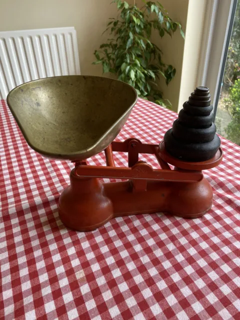 Vintage Salter Red Kitchen Scales with Weights