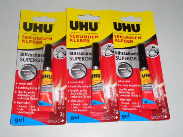 3x UHU Power Glue Gel Powerkleber Sekundenkleber Ultra schnell 3g  / #48790