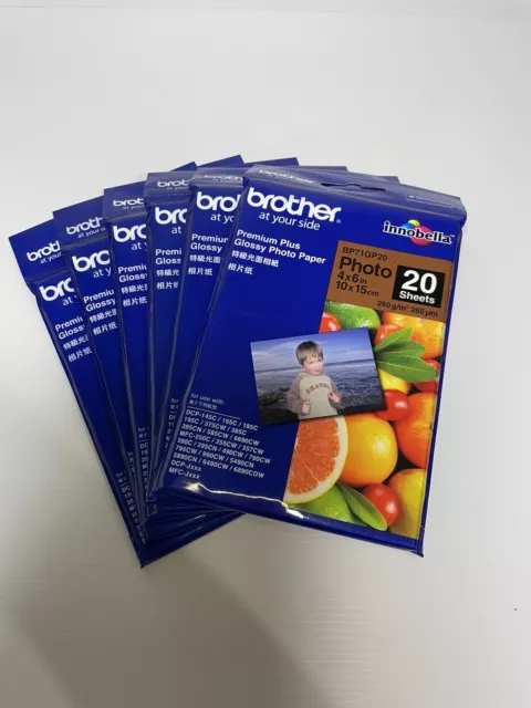 6x Brother Premium Plus Glossy Photo Paper - 20 Sheets 10 x 15cm 4 x 6