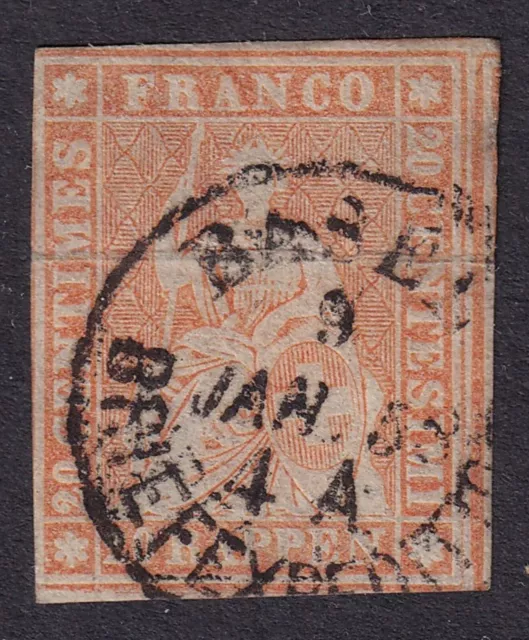 SWITZERLAND 1854-62 Strubel 20r Orange SG 50 Used (CV £85)