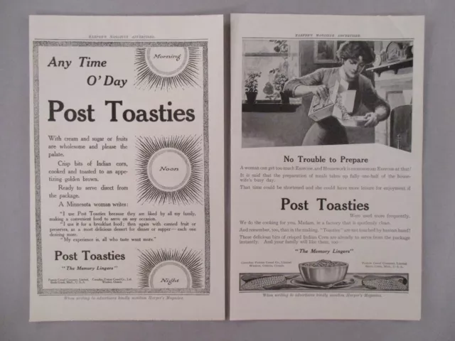 Post Toasties Cereal LOT of 3 PRINT AD - 1912 2