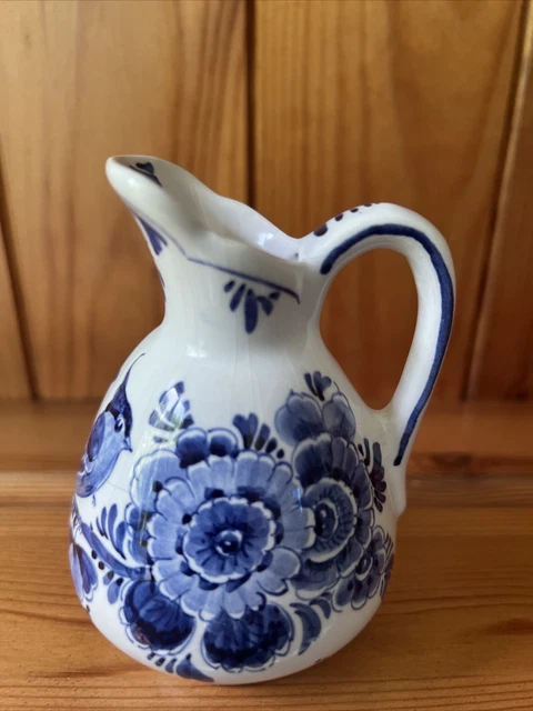 Delft Blauw  jug Hand Painted Made in Holland Blue And White Bird And Flowers