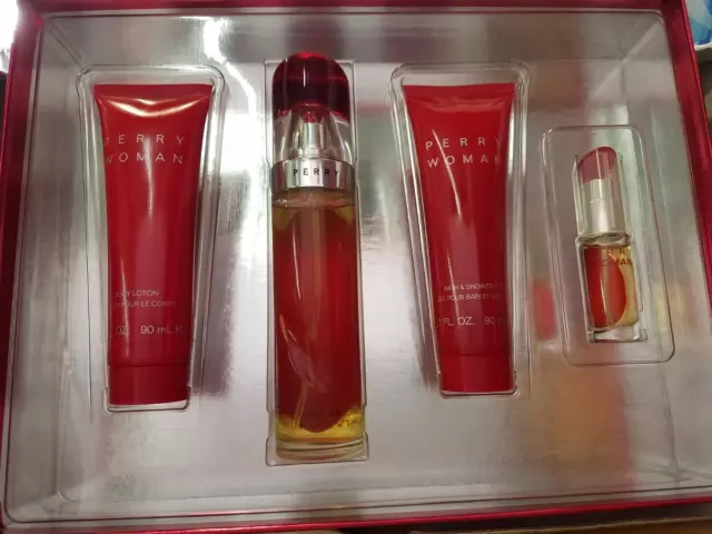 Perry Woman by Perry Ellis 4 Pcs Set Women 3.4 oz EDP, Mini, Lotion, shower gel