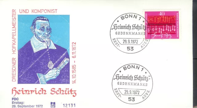 BRD Ersttagsbrief, FDC 741, HEINRICH SCHÜTZ, KOMPONIST, 29.9.1972, ESST BONN