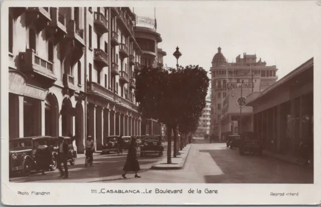 RPPC Postcard Casablanca Le Boulevard de la Gare Morocco
