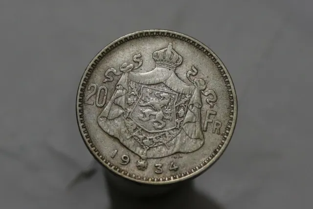Belgium 20 Francs 1934 Silver B46 #Z9389