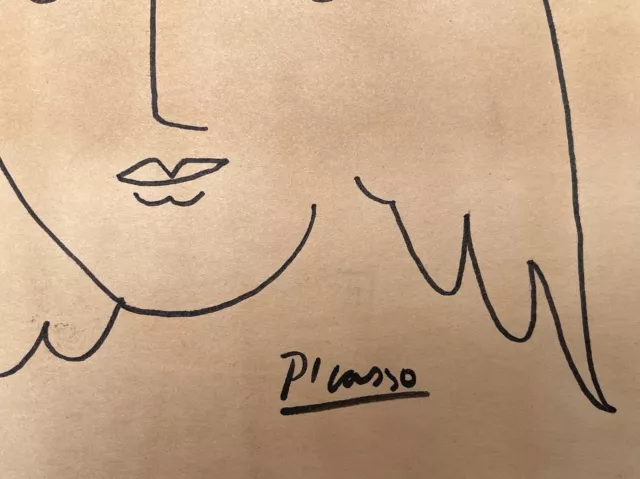 Pablo Picasso (Handmade) Drawing On Paper Signed & Stamped Mixed Media, Vtg Art 2