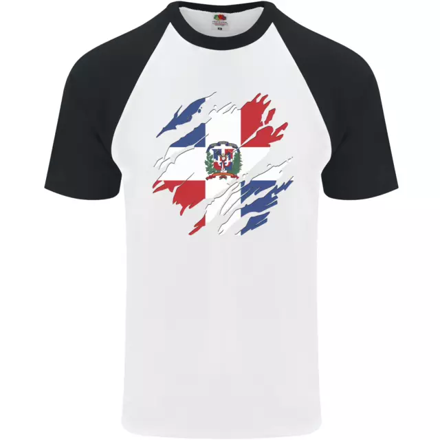 Torn Dominican Republic Flag Dominicanos Day Mens S/S Baseball T-Shirt