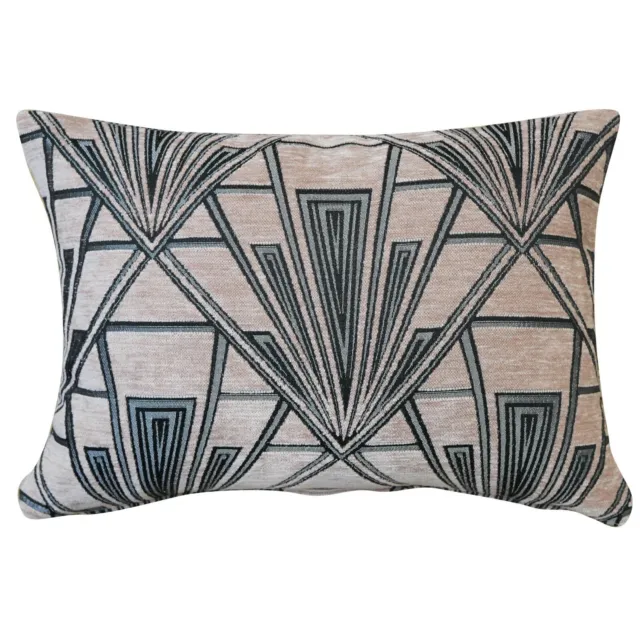 Art Deco Geometric Boudoir Cushion. Luxury Velvet Chenille. Blush Pink. 17x12"