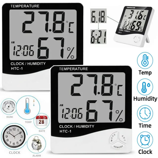 Digital LCD Indoor Clock Thermometer Hygrometer Humidity Meter Monitor Sensor UK