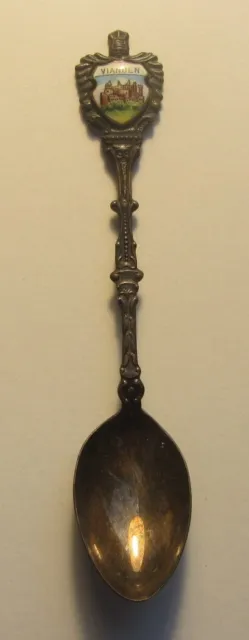 Antique Silver Souvenir Spoon VIANDEN Castle Luxembourg Enamel Le Chateau