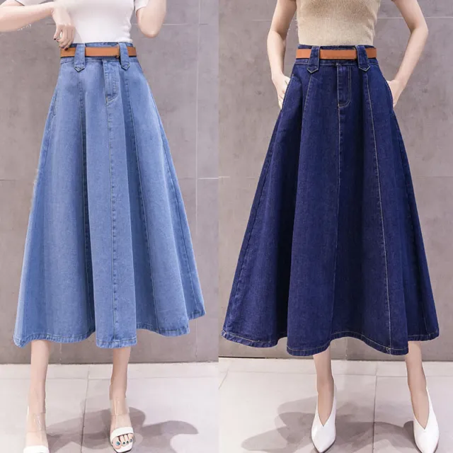 CASUAL WOMEN'S DENIM High Waist A-Line Long Jeans Skirts Korean Slim Maxi  Dress $63.92 - PicClick