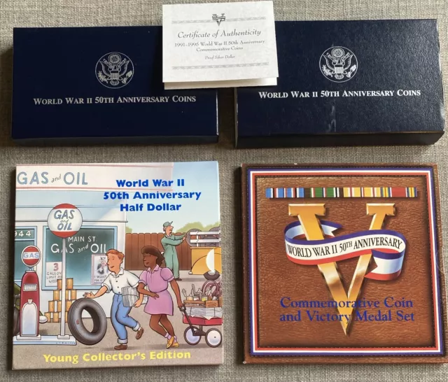 World War 2 II 50th Anniversary Coin Lot: Silver Dollar +  Victory Medal + Kids