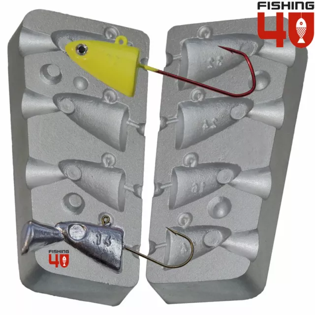 ALUMINIUM FISH HEAD Jig Mould Four Jigs per Cast, 32g - 14g Uses