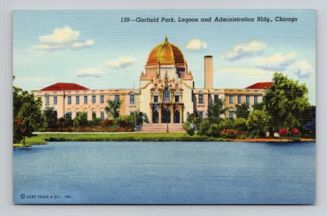 Postcard Garfield Park Chicago Illinois, Vintage Linen I4