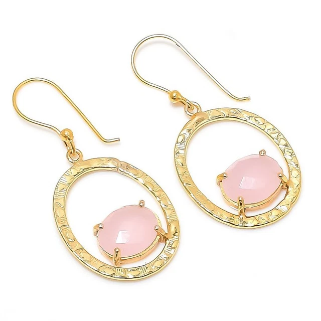Rose Quartz Gemstone Handmade 925 Sterling Silver Jewelry Earring 1.73" h776