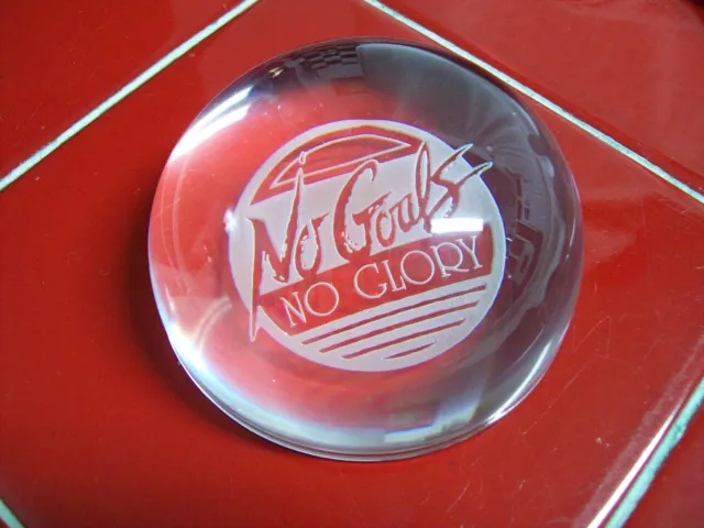 Etched "No Goals No Glory" Round Half Globe Solid Glass Paperweight Clear
