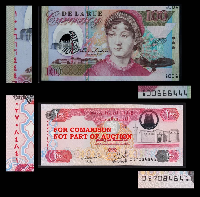 POLYMER Test Note De La Rue UK - Austen - United Arab Emirates Numbering Test