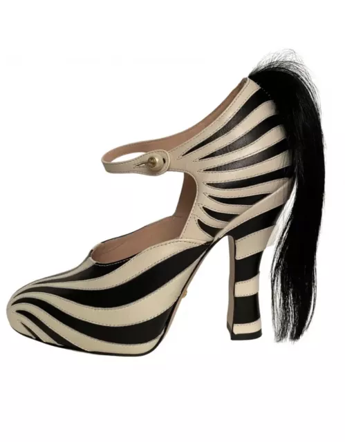 Black & White Gucci 2017 Zebra Mary Jane Pumps Size 37