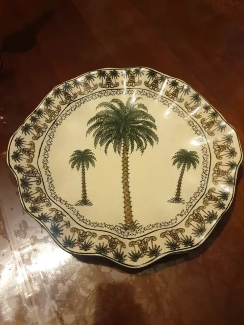 Ancienne Assiette En Faïence Craquelée À Décor De Palmiers