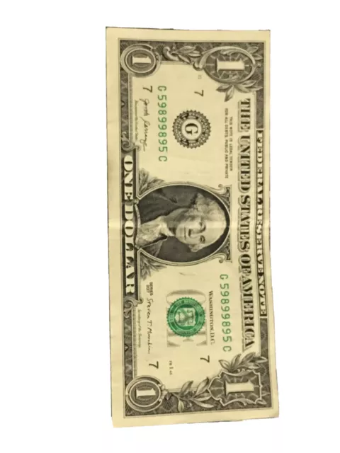 2017 One Dollar banknote With Fancy Serial Number (G 59899895 C)