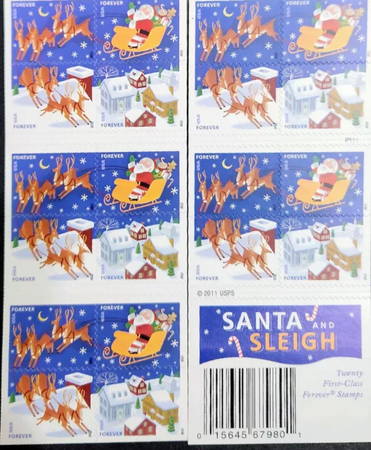Sheet of 20 Santa Claus w/Sleigh First Class Christmas Stamps, Face Value $13.60