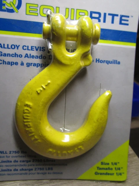 EquipRite 1/4" 2600lb-WLL Grade 43 Zinc Clevis Slip Hook w/ Latch