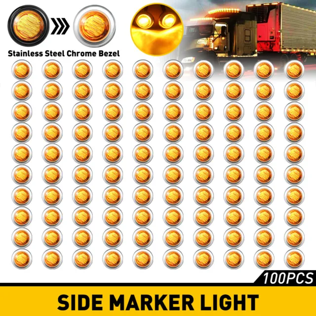 20-100Pcs 3/4" 12V Marker Lights LED Truck Trailer Round Side Bullet Light Amber