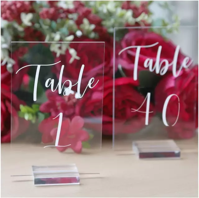 Acrylic Wedding Table Numbers 1-40 with Stands | 4X6 Inch Printed Calligraphy, C