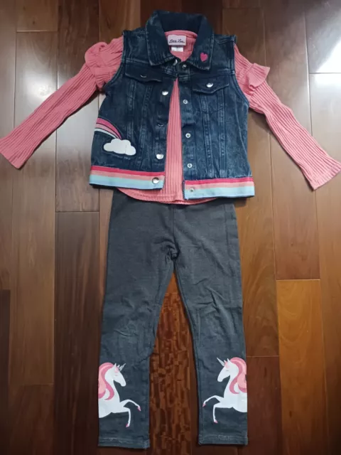 Little Lass Girls Size 5 Denim Jacket, Long-Sleeve Top, and Pant Set