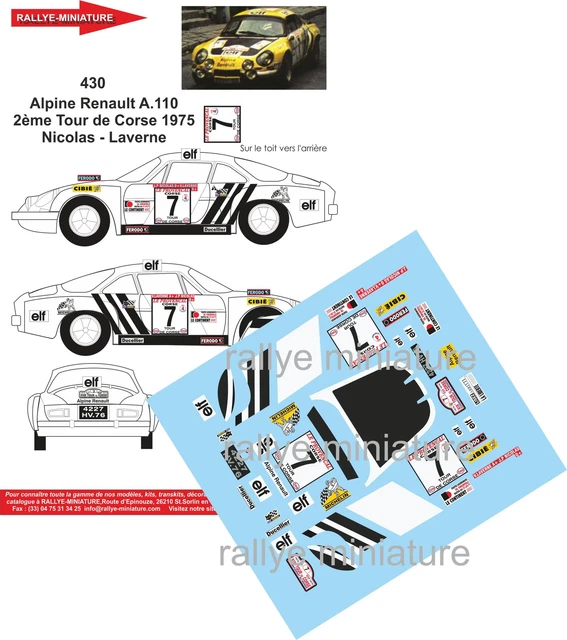 DECALS 1/24 REF 653 Alpine Renault A110 Larrousse Tour De Corse 1975