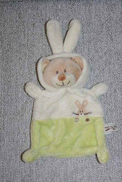 Grain De Ble Zannier Doudou Ours Plat Deguise En Lapin Vert Blanc Ecru Kom9