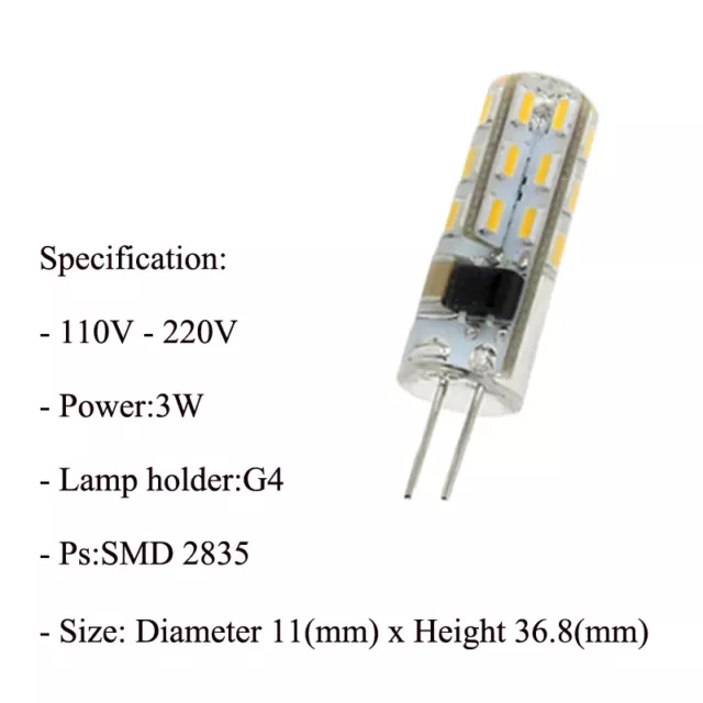 10X G4 LED Bulb 3W 220V SMD Chip Light Lamp Cool White Capsule24 Leds DIY BI PIN 3