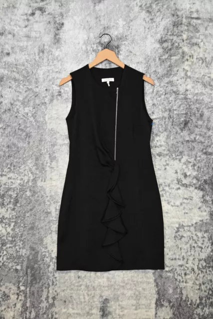 Sandro Paris Black Asymmetrical Zip Ruffle Sleeveless Dress Size 2