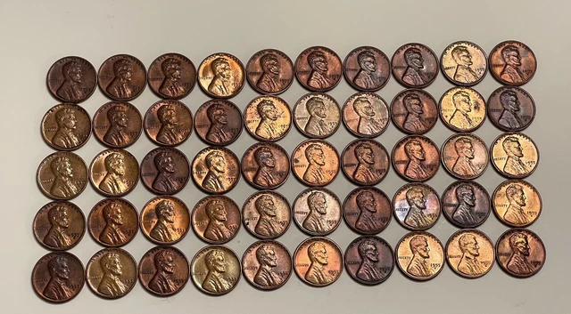 1955 S Lincoln Wheat Cent Penny Roll Uncirculated San Francisco Mint 50 Pennies