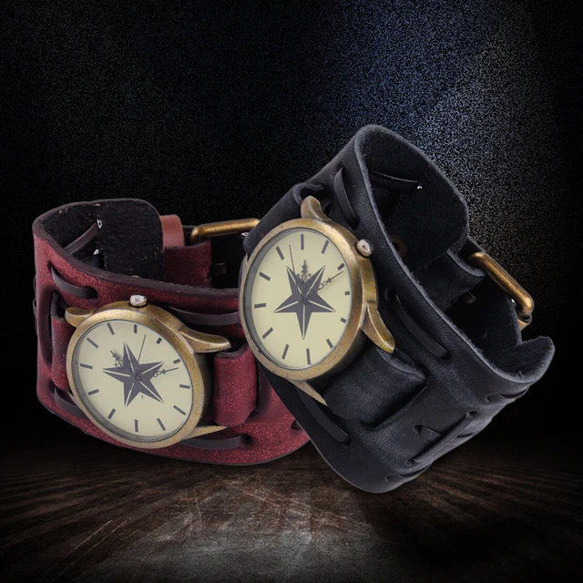 Retro wide discount leather watch bands