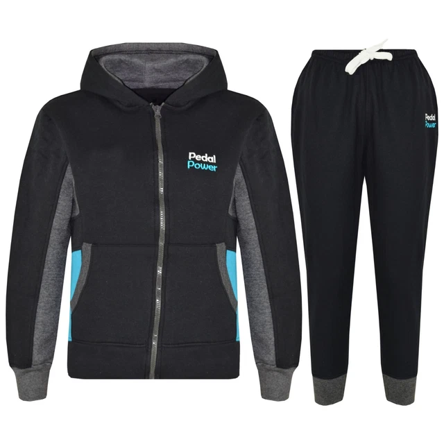 Bambini Ragazzi Tuta Nero di Design Pedale Potenza Zip Top Fondo Jogging Abiti